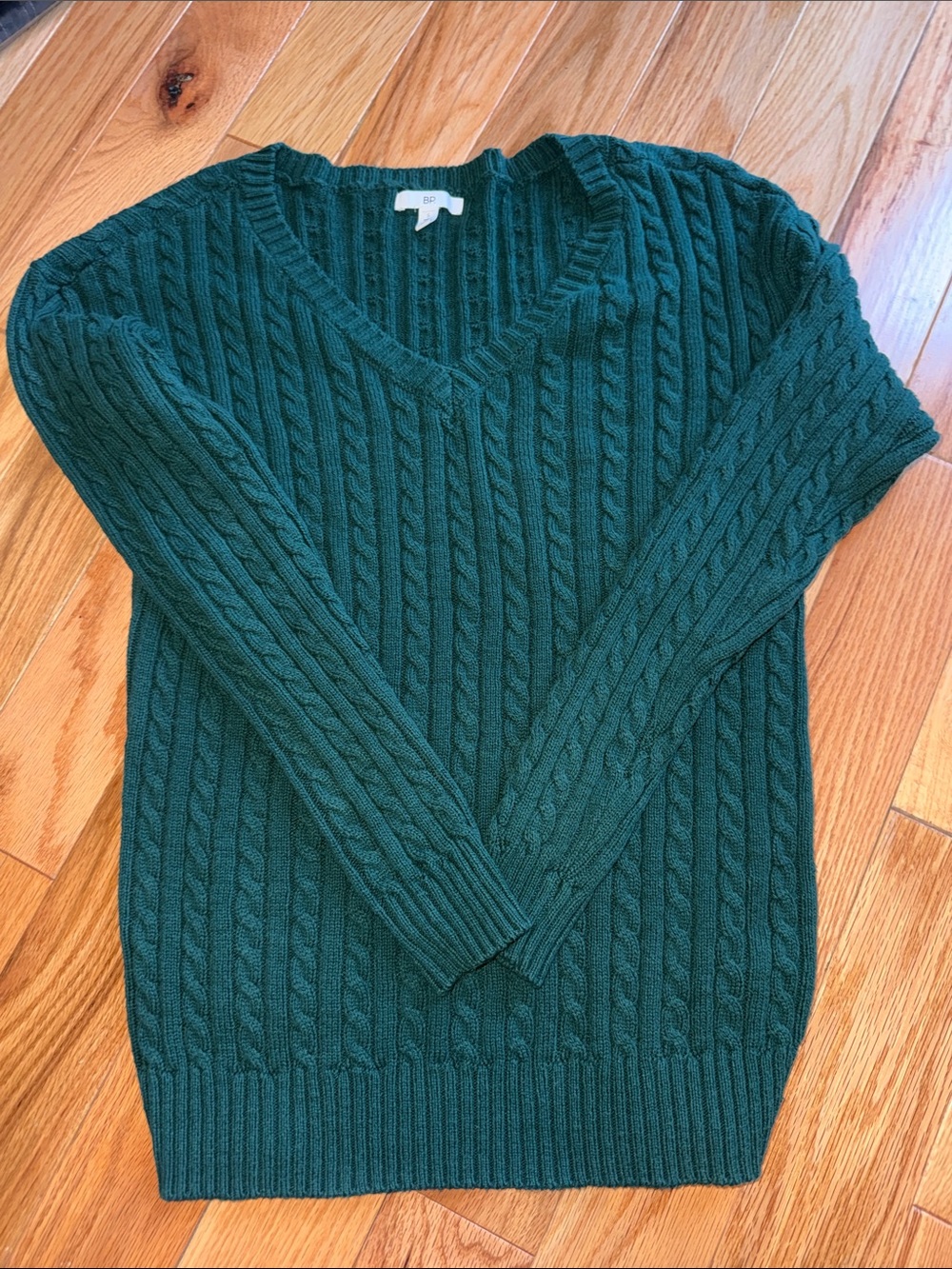 bp Teal Cable Knit V-Neck Sweater - Size Small